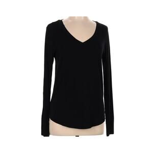 Nordstrom V-Neck Stretch Long Sleeve Pullover Top Size Small in Black NWT